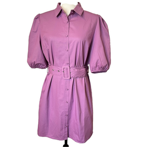 Lofty Manner Amsterdam Women’s Shirt Dress 100% Cotton Puff Sleeve Belted M NWOT